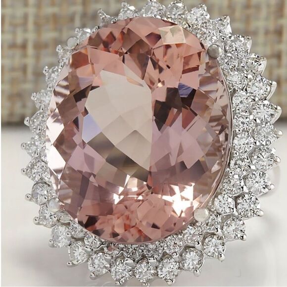 11CT ROUND MORGANITE RING W CZ DIAMONDS CIRCLING - Picture 3 of 11